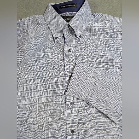 Paul Fredrick button down dress shirt non iron  Med 15 1/2 x‎ 32 plaid blue NEW - Picture 1 of 6